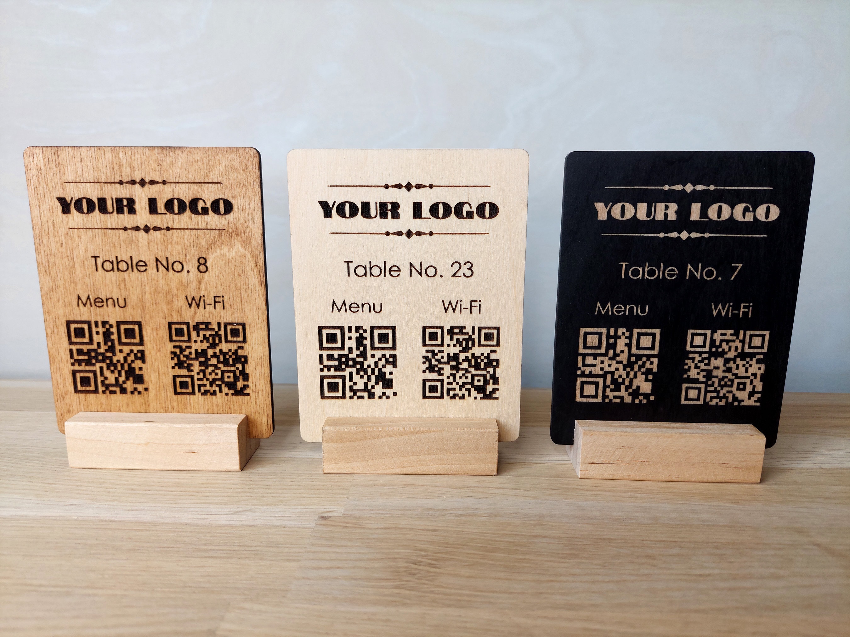 Custom Engraved Wooden QR Code Menu Sign for Cafe & Bar