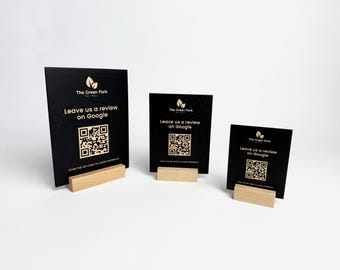 Cartello con codice QR personalizzato / Espositore aziendale con logo e testo personalizzato / Cartello con recensione Google per ristoranti, bar e hotel / Menu QR da tavolo