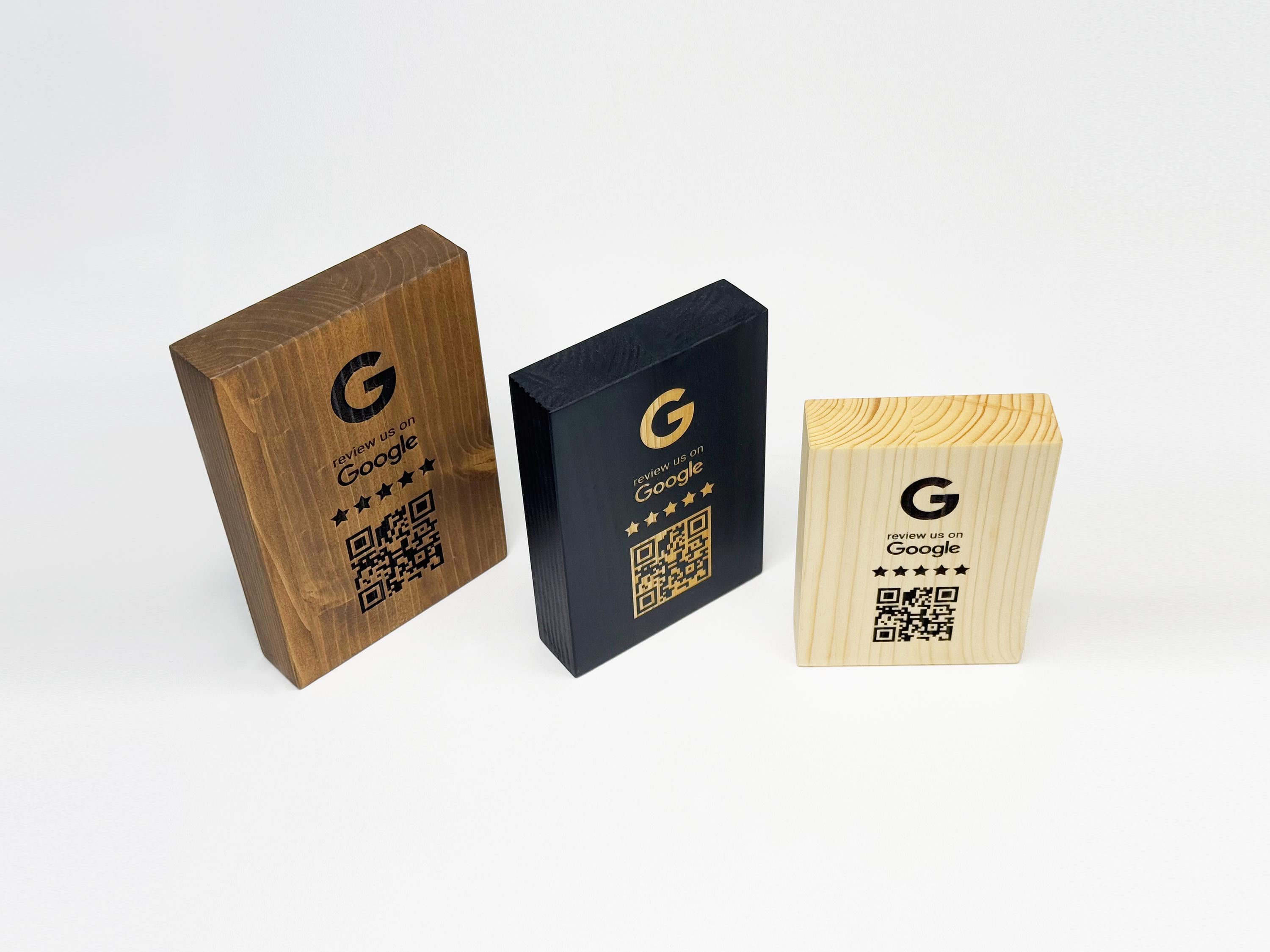 Wooden Google Review Sign with QR Code | Business Feedback Sign | Pine Wood | 3 Colors & Sizes | Review Us Display