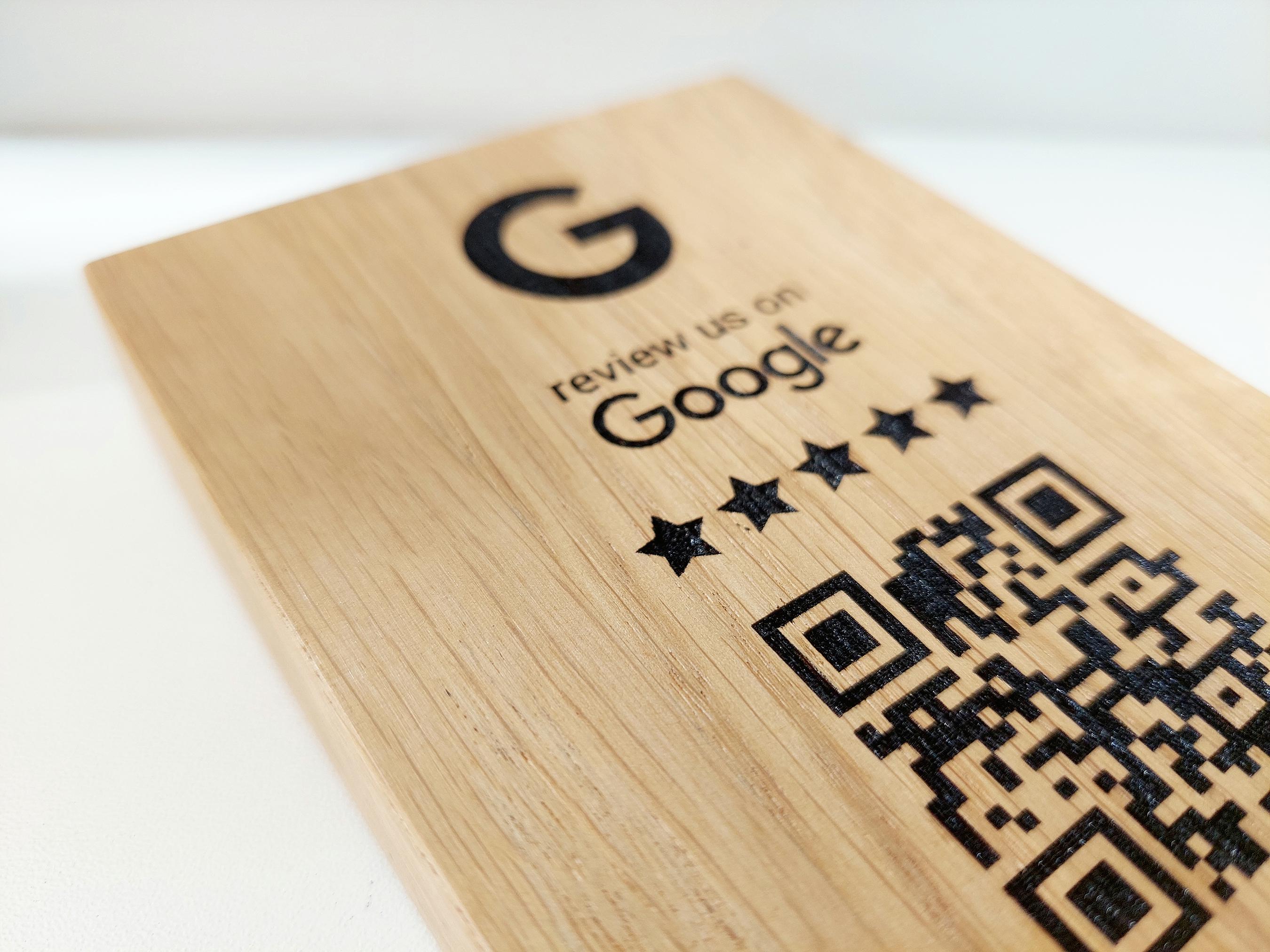 Google Reviews QR Code on Oak Wood - Custom Business Review QR Code Sign - Easy Feedback QR for Restaurants, Shops - Wooden qr Code Plaque