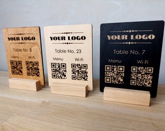 Custom Engraved Wooden QR Code Menu Sign for Cafe & Bar
