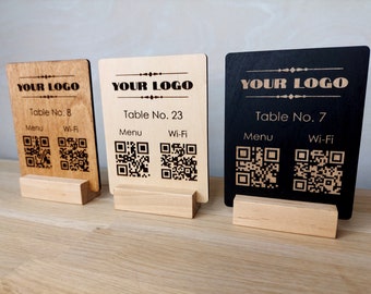 Cartello per menu con codice QR in legno su misura per caffetteria, bar - Cartello in legno con codice QR personalizzato per il tuo ristorante, placca QR in legno