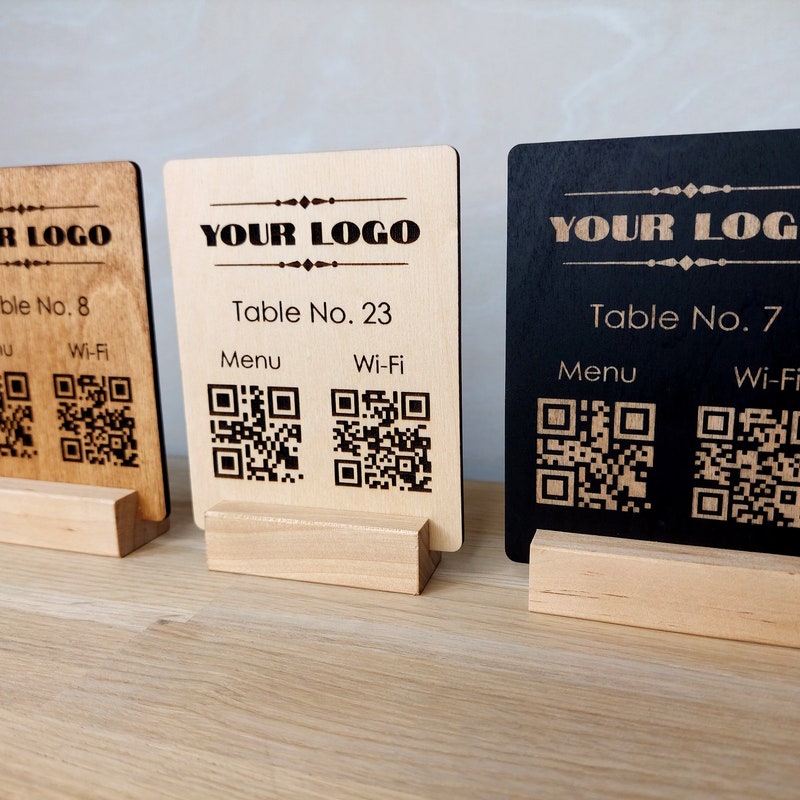 Custom Engraved Wooden QR Code Menu Sign for Cafe & Bar