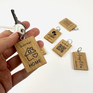 Custom Oak Wood Keychains with Logo | Bulk Wooden Hotel Key Fobs