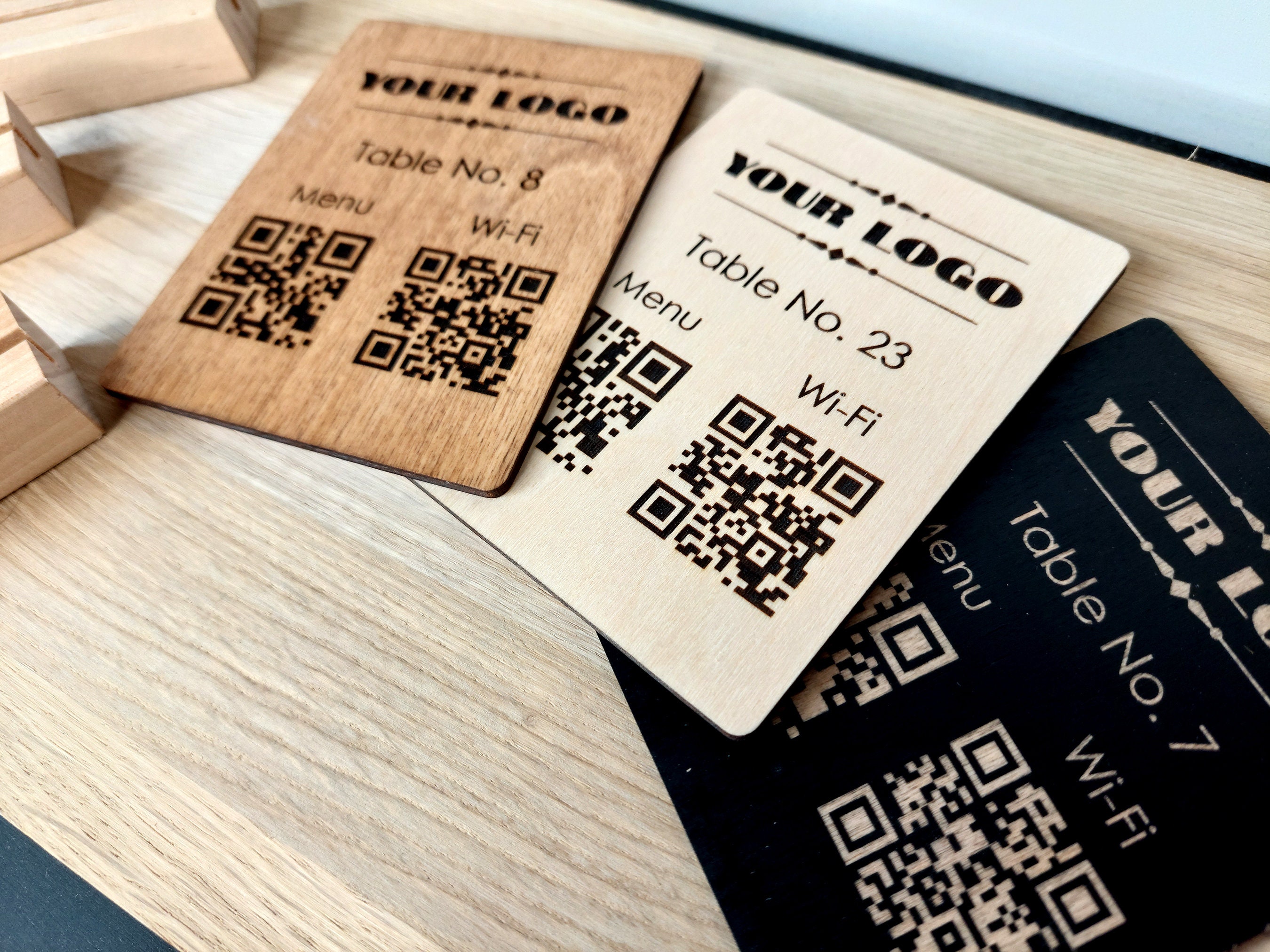 Custom Engraved Wooden QR Code Menu Sign for Cafe & Bar