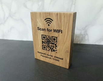 Scan forWiFi Zeichen | QR-Code Zeichen | QR-Code aus Holz | WLAN-Zugriff | Bearbeitbares WLAN-Zeichen | Personalisiertes Holzschild