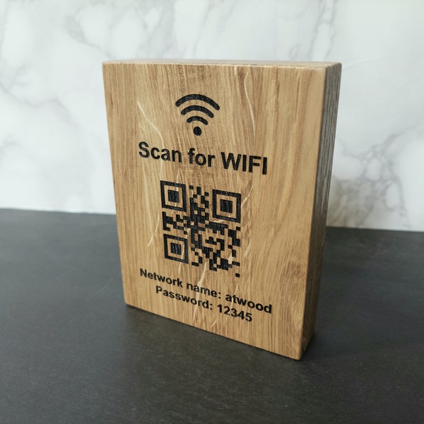 Rechercher le signe WiFi | Signe de code QR | Plaque QR code en bois | Accès Wi-Fi | Panneau WiFi modifiable | Enseigne en bois personnalisée