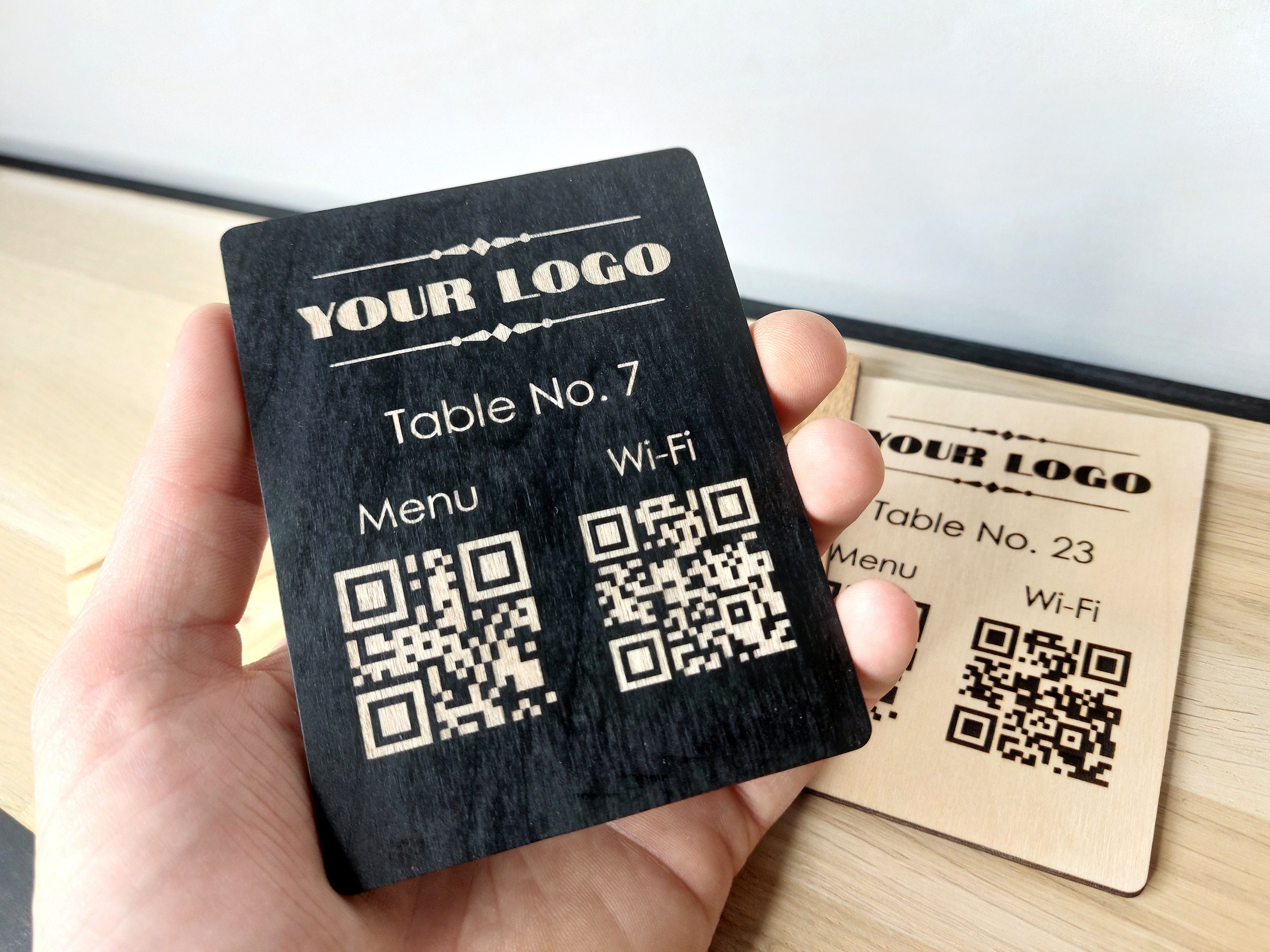 Custom Engraved Wooden QR Code Menu Sign for Cafe & Bar