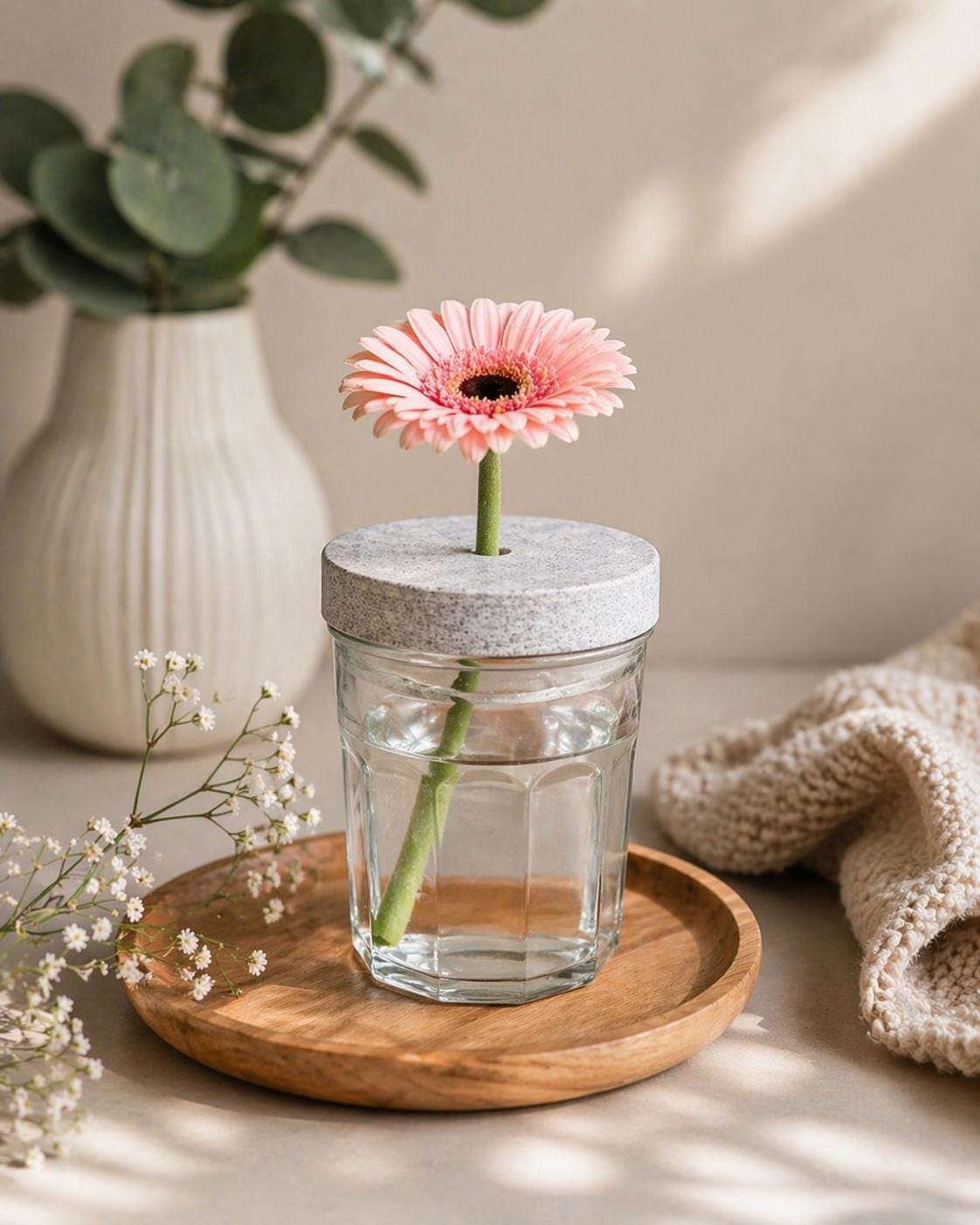 Flower Holder Lid for Bonne Maman Jam Jar, TO82 - Upcycled Vase