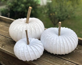Set of 3 glowing pumpkin white TIMER fairy lights, maxi + large + small glow pumpkin, autumn, decorative pumpkin