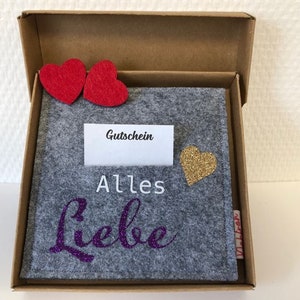 Filz-Geschenktasche für Gutschein/Geldgeschenk, Wunscherfüller: ALLES LIEBE