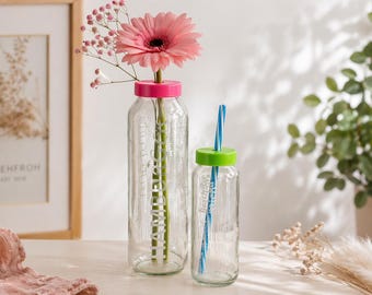 Blumenhalter Deckel für true fruits Flasche - Upcycling Vase - Strohhalm-Deko-Deckel - Geschenk