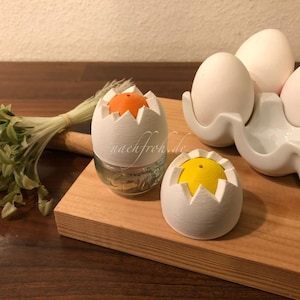 Lucky egg, S+P salt and pepper shakers lid mini lucky jam jar