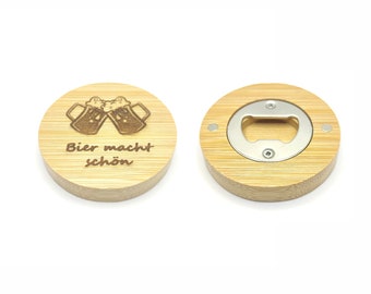 Personalized Bamboo Beer Bottle Opener Fridge Magnet - Engraved Gift