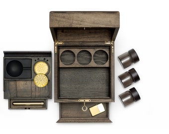 Smell Proof Brown Ash Wood Stash Box Kit - Elevate Your Cannabis Experience with the Ultimate Lockable Ash Wood Stash Box and Accessories