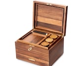 La 39 Cannapa Acacia Wooden Stash Box and Cigar Box - Washable Brass Airtight doob tube, 3 Glass Jar Stash Rolling Tray and cement ash tray
