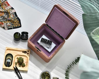 Smell Proof Leather Stash Box Kit-Elevate Your Experience with the Ultimate Lockable box with rolling tray grinder & ashtray