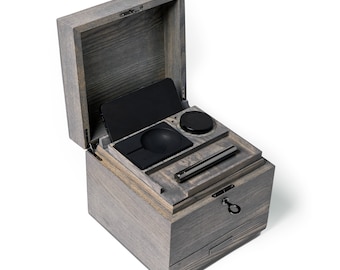 Smell Proof Gray Ash Wood Stash Box Kit - Elevate Your Cannabis Experience with the Ultimate Lockable Ash Wood Stash Box and Accessories