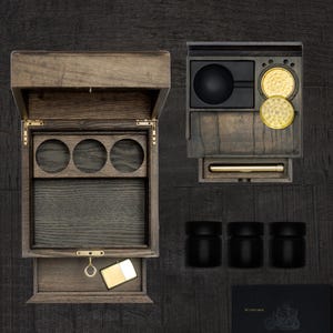 Stylish AshWood Stash Box Bundle Perfect smoke Companion - Airtight Washable Brass doob tube, Grinder, Glass Jar, concrete ashtray & Lighter