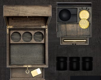Stylish AshWood Stash Box Bundle Perfect smoke Companion - Airtight Washable Brass doob tube, Grinder, Glass Jar, concrete ashtray & Lighter