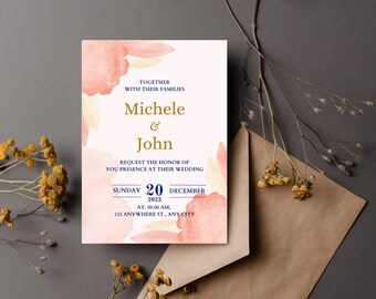 Editable Floral Wedding Invitation Canva Template, Printable Wedding Invitation, FLower Wedding Invites Instant Download