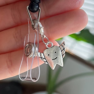Tooth charm, badge reel charm, charm animal keychain, badge reel, dental hygienist charm, charm for necklace, charm for keys, dentist charm