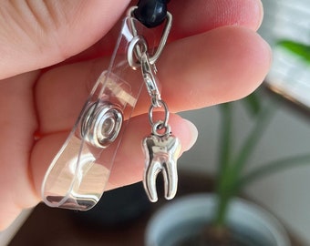 Tooth charm, badge reel charm, charm animal keychain, badge reel, dental hygienist charm, charm for necklace, charm for keys, dentist charm