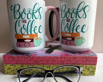 Books and Coffee Ceramic Mug, Cozy Reader Gift, Literary Lover Drinkware