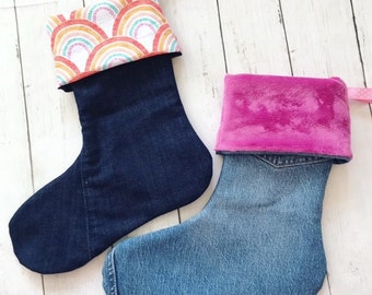 Denim Christmas Stocking ~ Upcycled Denim ~ Sustainable Christmas ~ Jeans Christmas Stocking ~ Denim Ornaments