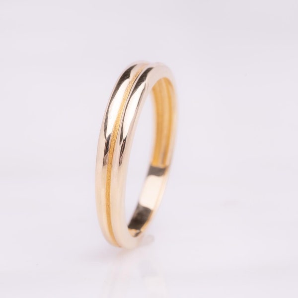 Double Band - Modern Wedding Band - Solid Gold Ring - Unique Design Ring - Stackable Ring - Everyday Ring  - Gold Wedding Band - 14K Band