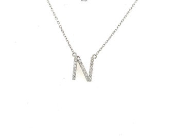 14K White Gold Diamond Initial Necklace - Personalized Pendant