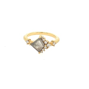 Diamond Engagement Ring - Salt and Pepper Diamond Engagement Ring - Kite shape Diamond Ring - Kite shape Salt and Pepper Diamond Ring