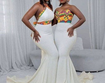 African wedding dress, white african wedding dress, engagement dress, traditional dress, African mermaid dress, Ankara wedding dress