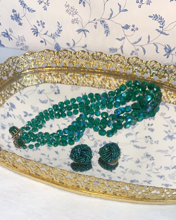 Vintage Blue Green Aurora Borealis Demi-Parure Set - image 1