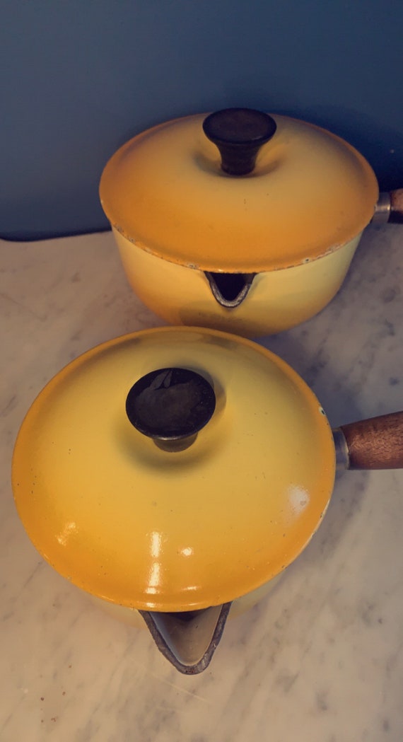Kitchen & Dining Vintage Le Creuset Cast Iron Yellow Saucepan 14 with