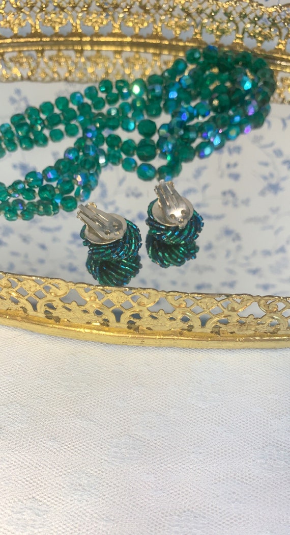 Vintage Blue Green Aurora Borealis Demi-Parure Set - image 4