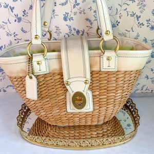 Coach White Leather Trimmed Straw Wicker Basket Beach Bag style Number 10728 Etsy UK