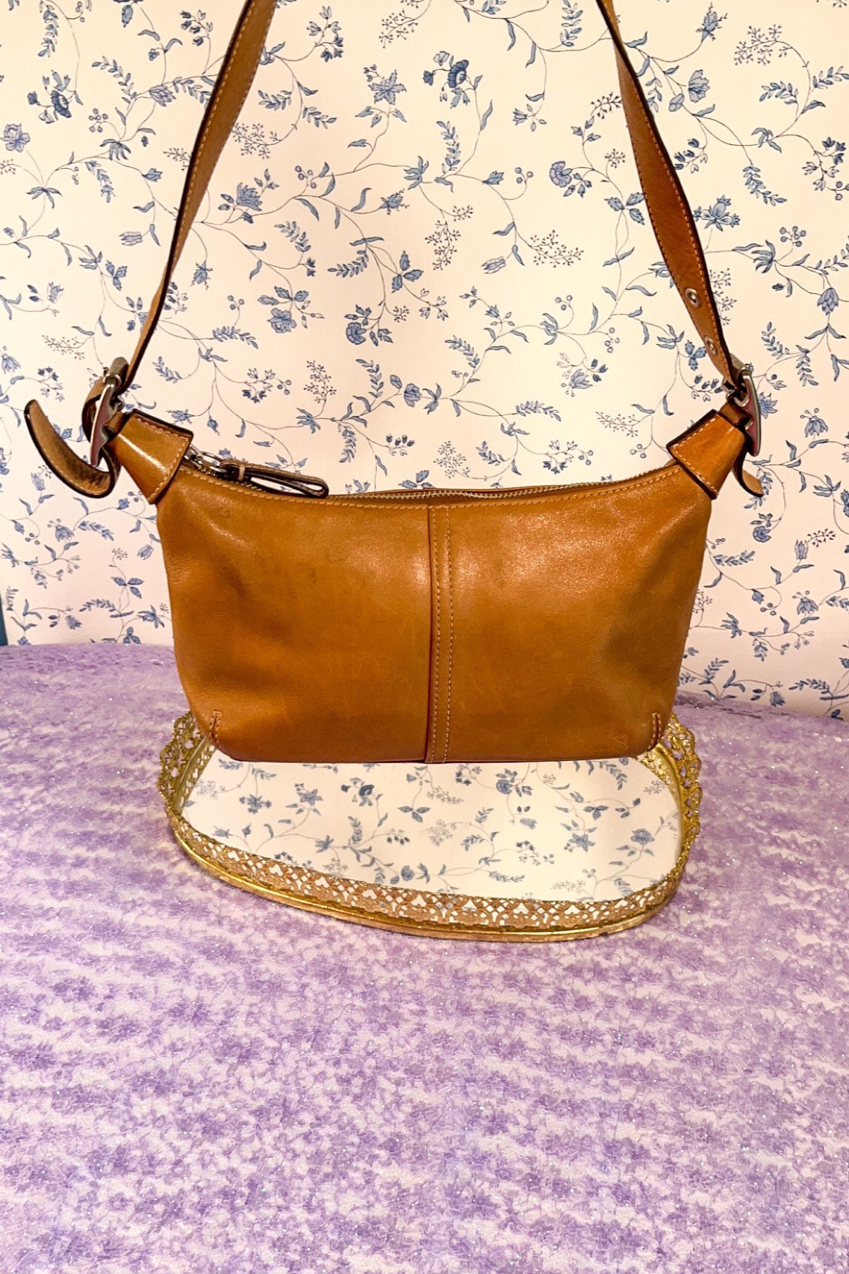 COACH Women's Purse Camel Leather H2S-9325 Adjustable Shoulder Strap Bag