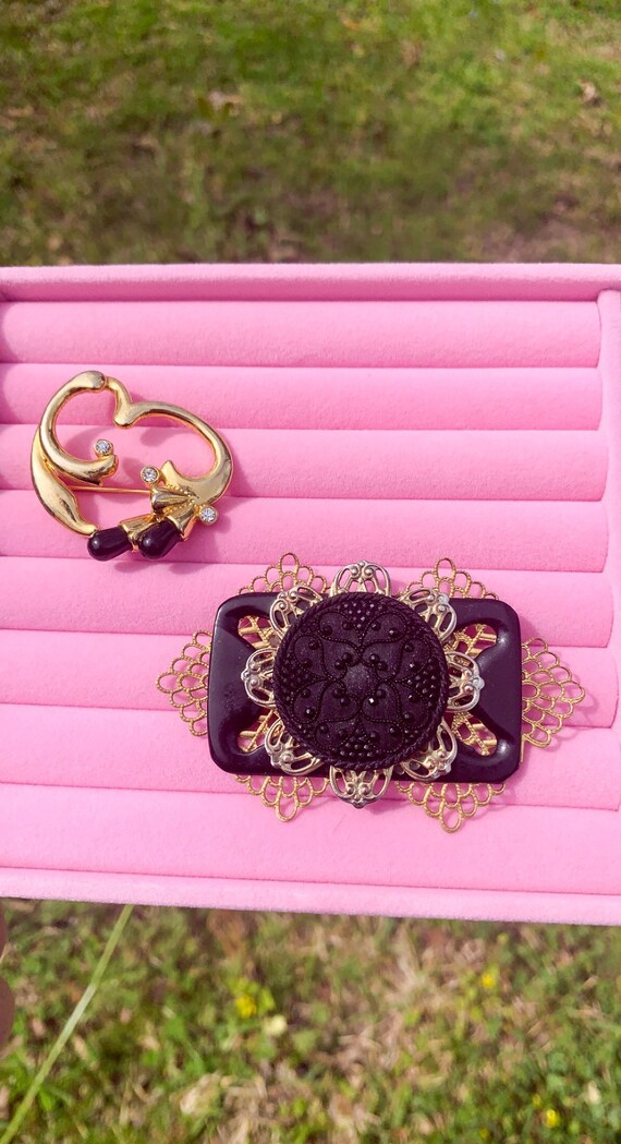 Vintage Art Noveau Black Brooch Set - image 2