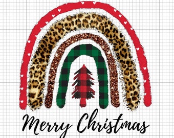 BOHO rainbow PNG Digital Download Leopard print Merry Christmas Cut file Cricut Silhouette Decal Shirt cup mug