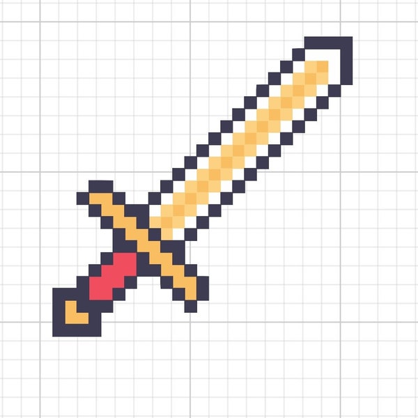 Pixel Sword PNG digital download yellow orange fight knife game digital cutfile cricut silhouette vector print and cut video game child mine