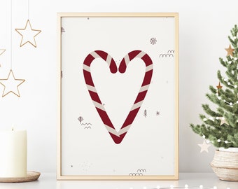 Weihnachten Kunstdruck, Candy Cane Art, Weihnachtsdekor, Weihnachtsdrucke, Urlaubskunst, Boho Urlaubskunst, Urlaub Wandkunst, Minimal Art Print