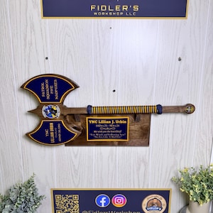 Custom Double Edged Axe, Military Gift, Marine Corps, Army, Navy, Air Force, First Responder, Custom Plaque, Retirement Gift, Going Away