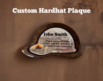 Custom Walnut Hardhat Plaque, Construction Worker Gift