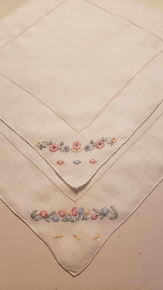 Two Vintage Embroidered Lady's Hankies