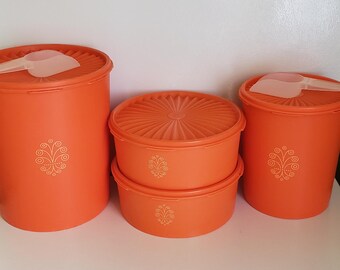 Vintage Orange Tupperware Kitchen Storage Canister Set - Etsy