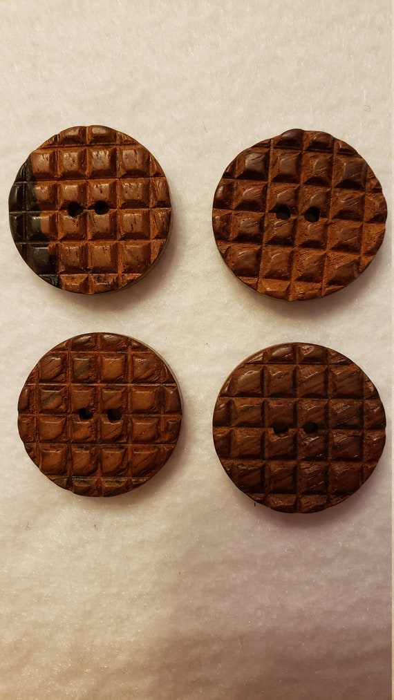 Four Wooden Waffle Buttons Etsy