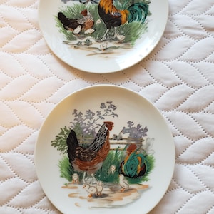 Two Farmhouse Chicken and Rooster Plates