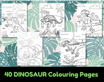 Dinosaur Coloring Pages – 40 Kids Printable Designs (Digital Download)