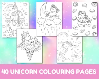 ユニコーンのぬり絵 – 子供向けの印刷可能なデザイン40点（デジタルダウンロード）